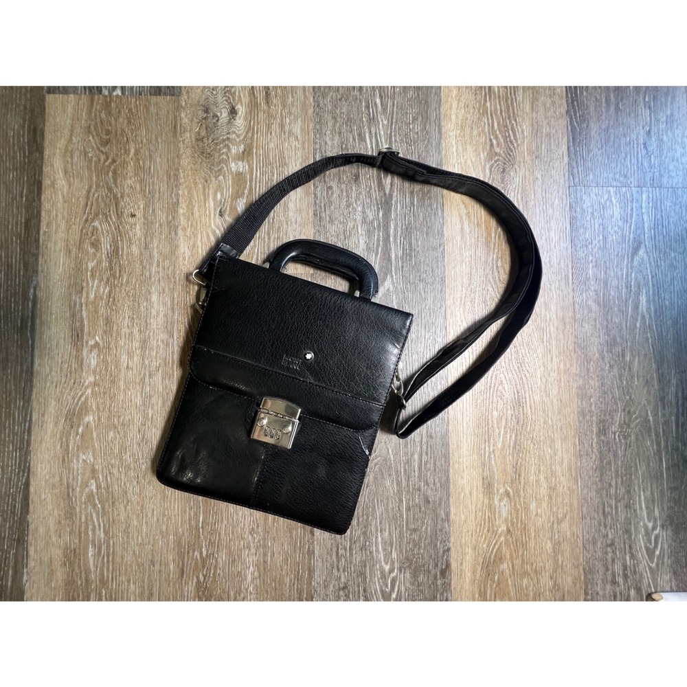 Montblanc Messenger Bag‎ Mens Medium Black Leather Combination Lock Crossbody